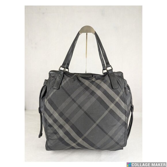 Auth BURBERRY Black/Gray Supernova Check Nylon Buckleigh Tote Bag - Picture 2 of 12